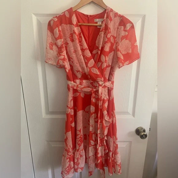 London Times | Dresses | London Times Tangerine And White Floral Midi Dress  | Poshmark
